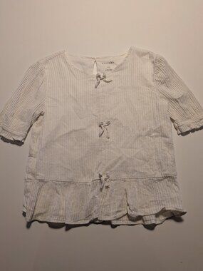 Art Class Girls Top XL 14 Boho Tie Front Ruffle Hem White Cotton